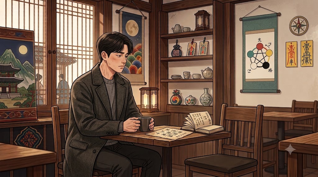 2014년 10월 2일, 서울의 작은 카페에서 일상에 지친 김민수는 새로운