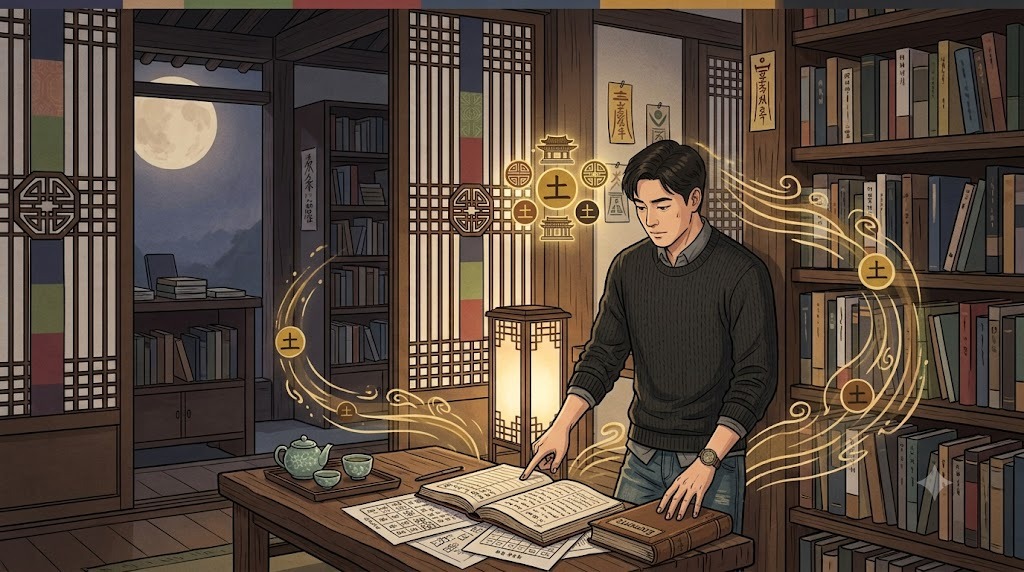 정민의 선택은 그의 사주 요소들과 밀접한 연관이 있다. 강한 토