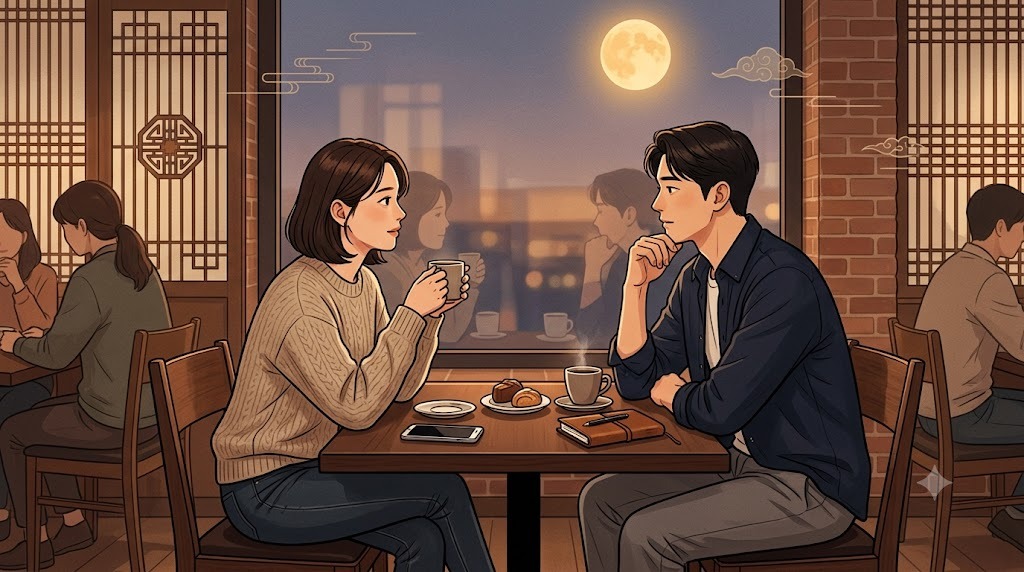 2014년 10월 5일, 서울의 한 작은 카페에서 재은은 남편과 함께